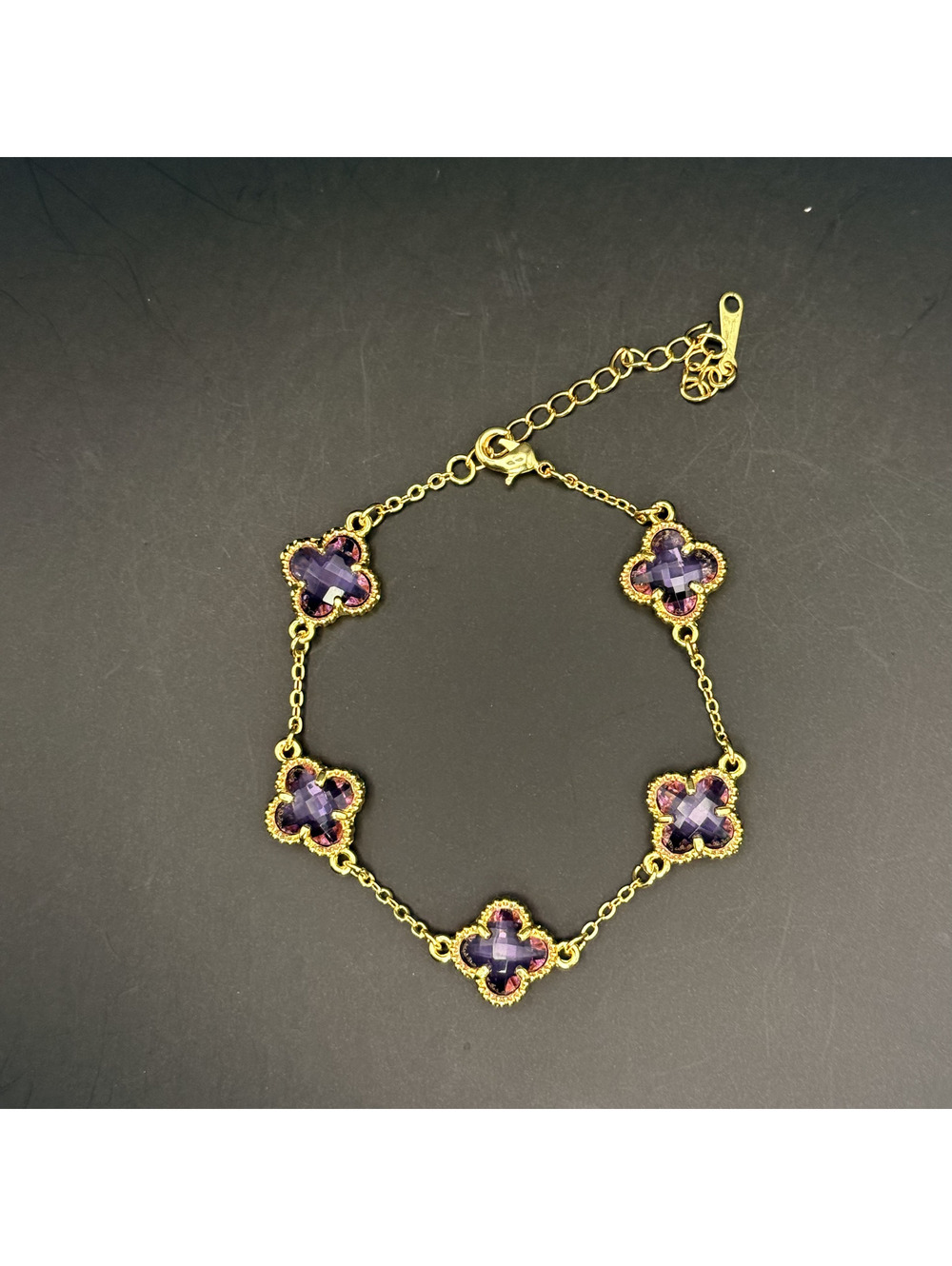 candy+clover lilac amethyst clover gold tone station bracelet